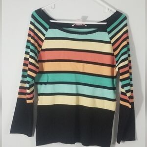 Nine & Company by Nine West Vibrant Colorblock Boat Neck Striped Sweater. Size L
